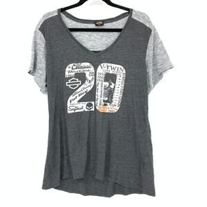 Harley Davidson Short Sleeve V-Neck Graphic T-Shirt Sz XL Gray Little Rock AR